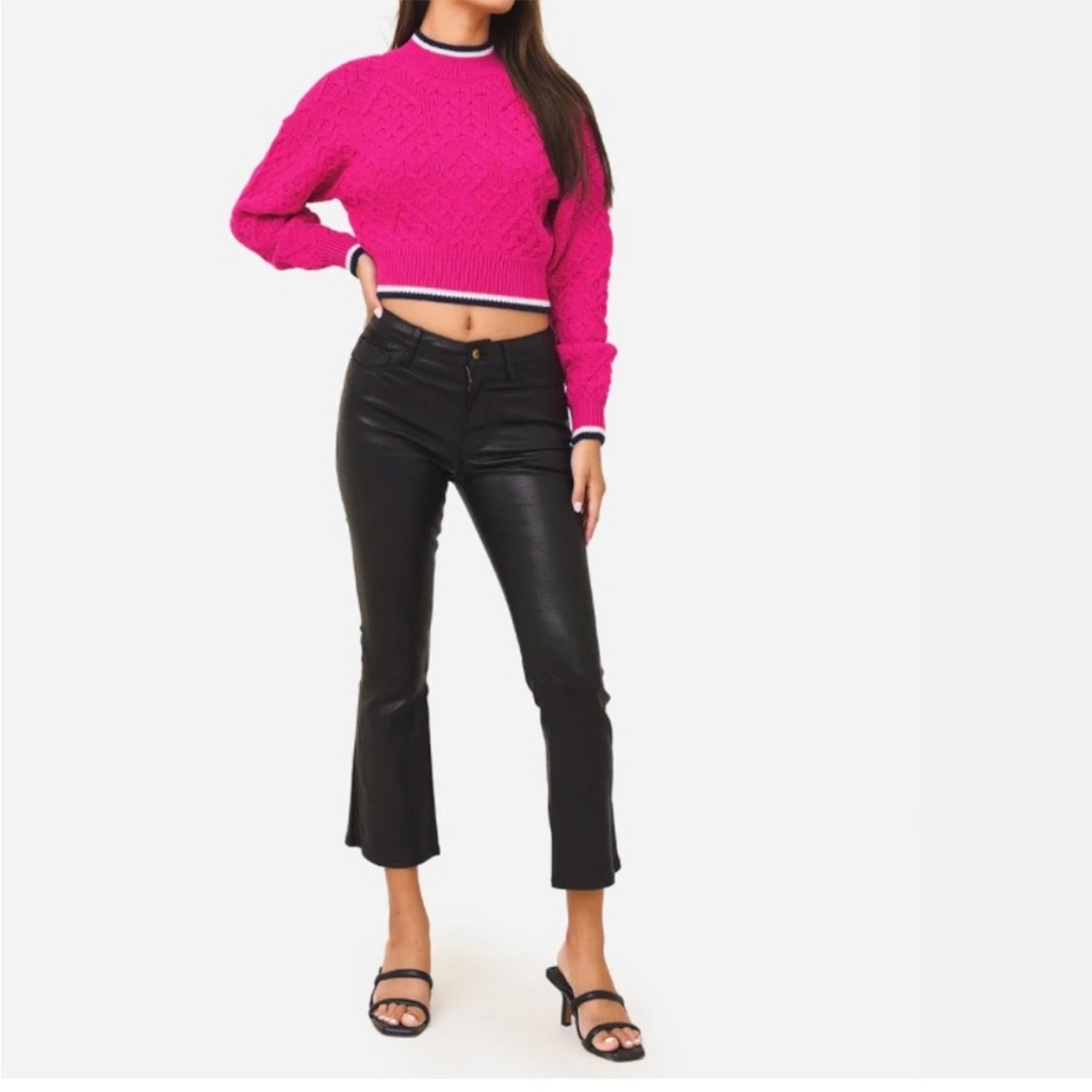 Mother Pink Cable Knit Sweater Women's The Mock Neck Crop Jumper. Size M Preppy